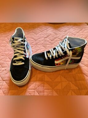 Vans Black High Top Sneakers with Multicolor Tie-Dye Panels